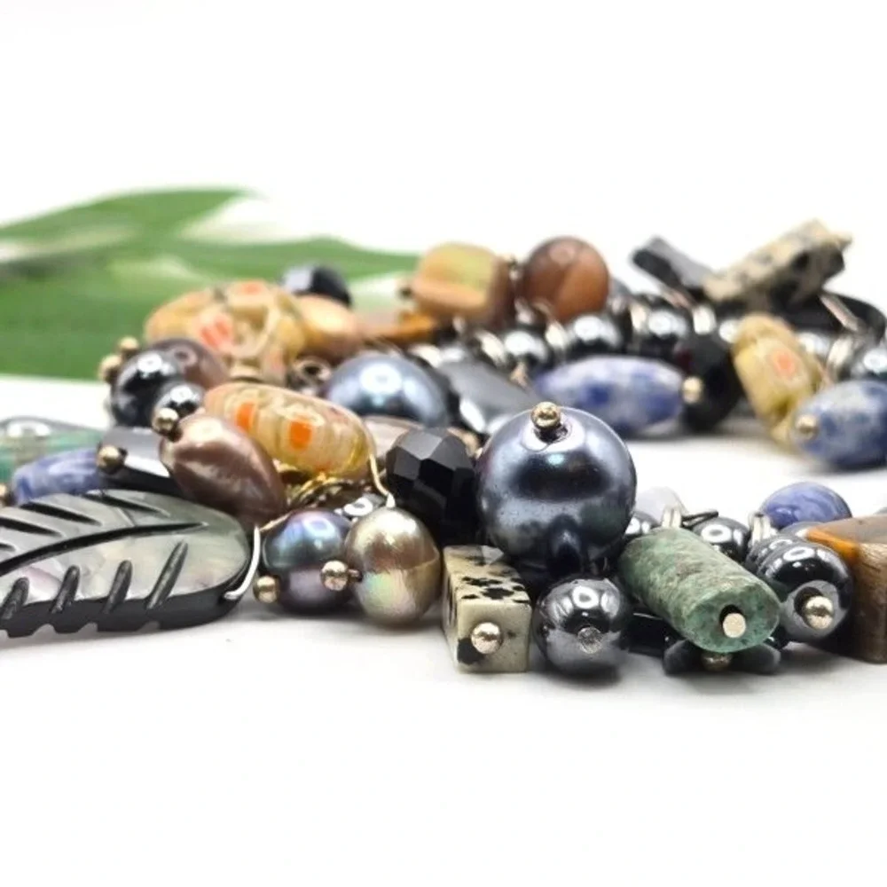 Handmade Stretch Bracelet Turquoise Pearl Shell Jasper Sodalite Millefiori Glass